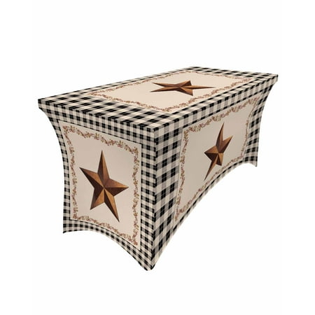 

Table Cloths for 6 foot Rectangle Tables Rustic Barn Texas Western Star Red Buffalo Plaid Stretch Washable Fitted Tablecloth Protector Picnic Table Cover for Event Wedding Party Banquet
