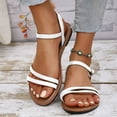 thumbnail image 2 of LOVZFMLL Sandals for Women Ankle Strap Open Toe Flat Sandals Summer Dressy Sandals for Casual Beach Walking Travel White 9.5, 2 of 9