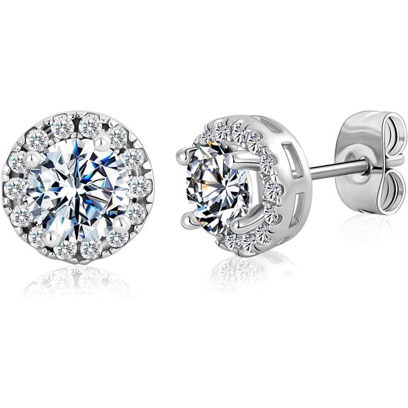 18K White Gold / Yellow Gold Plated Round Cubic Zirconia Stud Earrings 6mm for Women Teen Jewelry