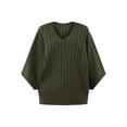 thumbnail image 5 of Absolutely Famous Women's V-Neck Striped Textured Dolman Sleeve Pullover, Sizes 1X-4X, 5 of 5