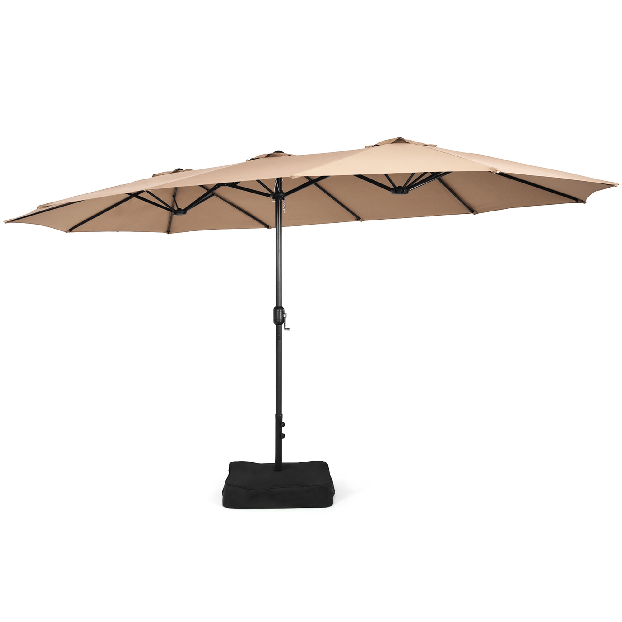Gymax 15 ft Double-Sided Patio Twin Umbrella Extra-Large Market Umbrella w/ Base Coffee