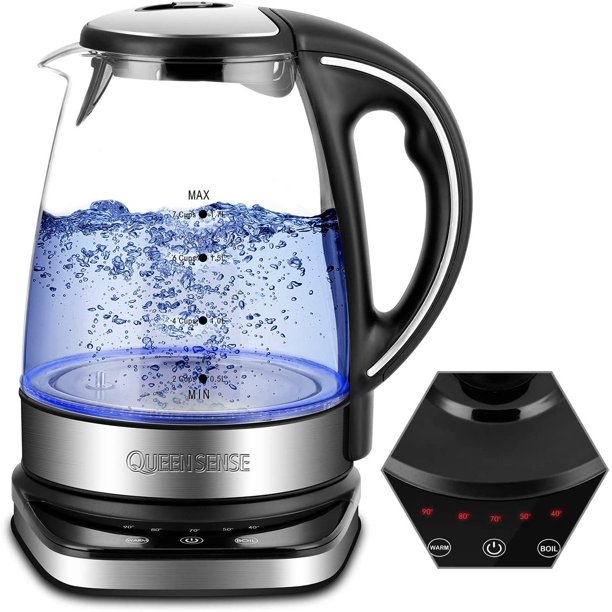 HadinEEon SpeedBoil Water Electric Kettle, 1.7L 1500W, Coffee & Tea Kettle Borosilicate Glass