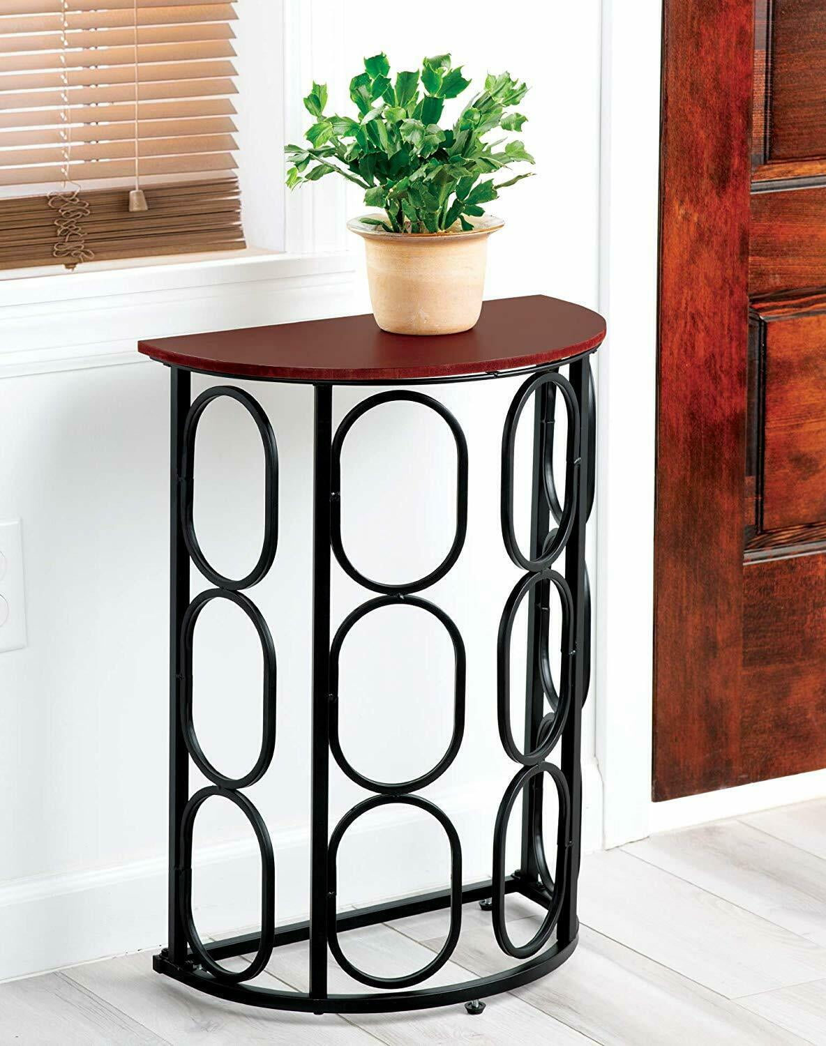 Half Moon End Table Console Metal, Wood Top Geometric Accent Entry