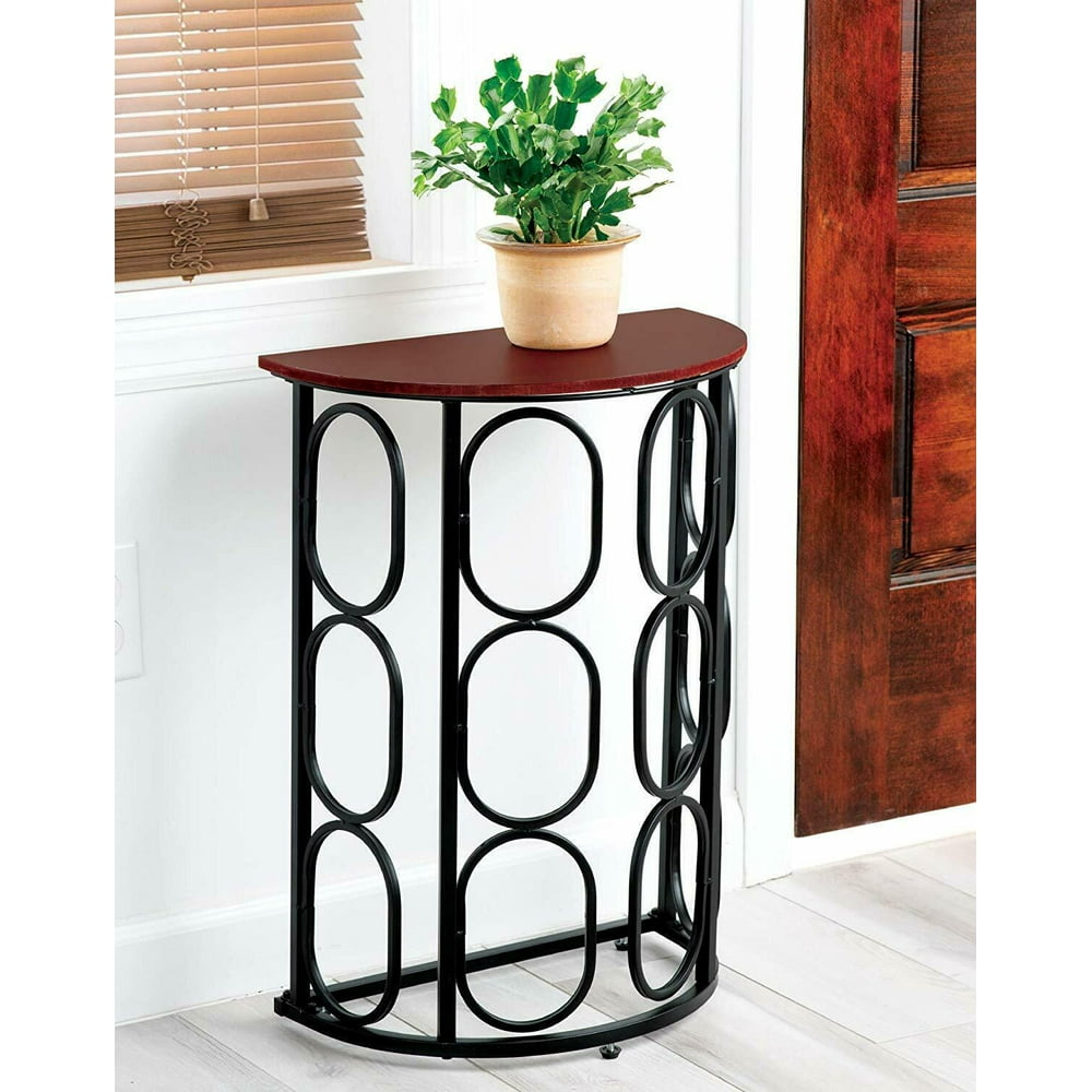 Half Moon End Table Console Metal, Wood Top Geometric Accent Entry Hallway Side