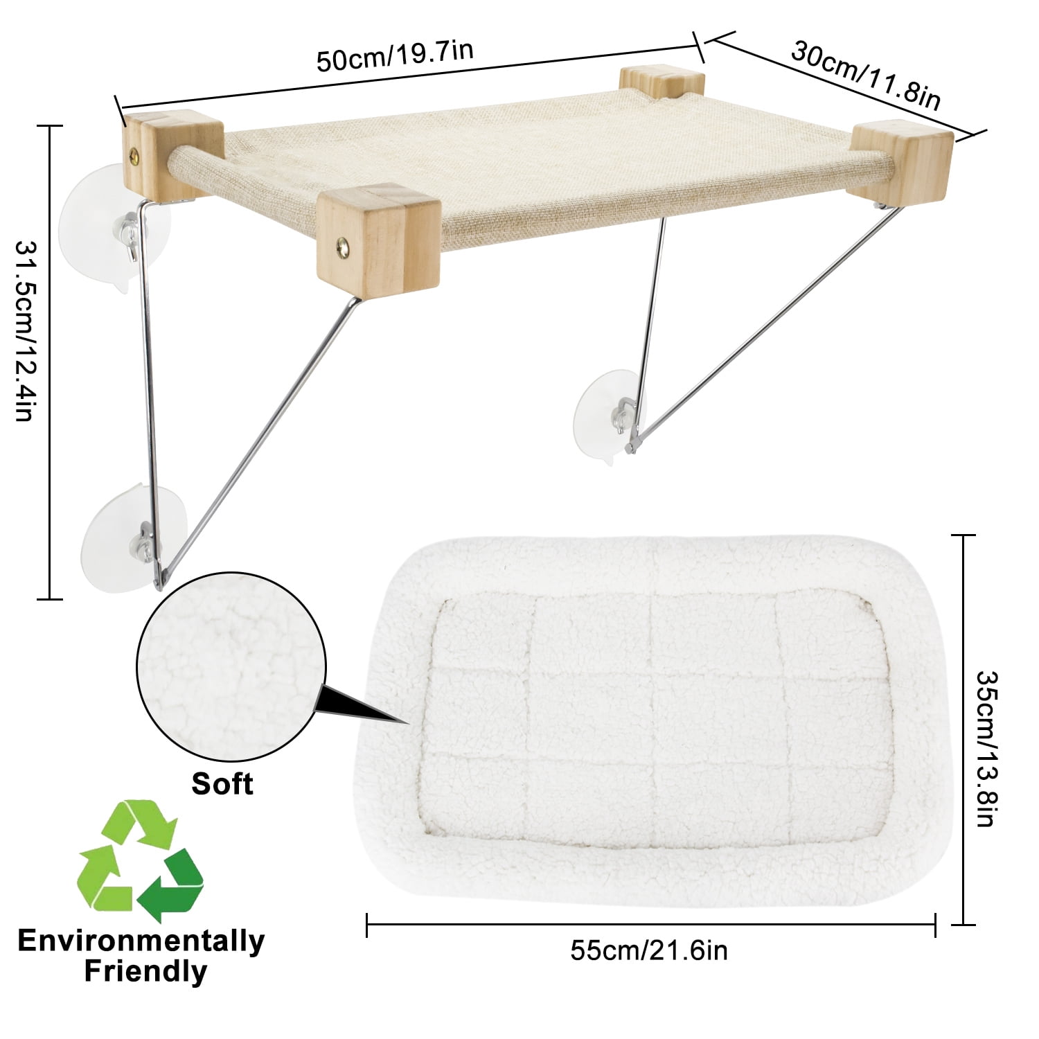 Upgraded Cat Window Perch for Indoor Cats, Cat Window Hammock with Solid Wood Frame & Iron Bracket, Window Hammock Cat Bed for Large Cats & Kittens- for Sunbathing, Napping & Overlooking