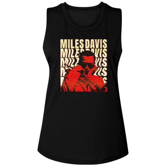 Miles Davis Warped Text Black Women's Muscle Tank Top