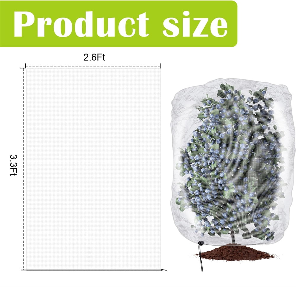 Tutuviw 6Pcs Bird Netting for Garden Protection Netting 2.6 x 3.3 Ft Mesh with Drawstring Insect Bird Barrier Garden Mesh Netting Plant Cover for Protect Fruit Tree Vegetable Flower