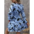 thumbnail image 4 of Women'S Floral Mini Dress Long Sleeve Casual V Neck Chiffon Modest Boho Flowy Fall Wedding Guest Dresses Royal Blue XXL, 4 of 9