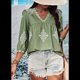 thumbnail image 4 of Blusas Casuales de con Cuello en V y Estampado Floral para Mujer, Blusas Bohemias de Verano con Mangas 3/4. Verde XXL, 4 of 9