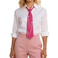thumbnail image 2 of FASHOFT Hot Pink Tie for Women Men Punk Neck Tie with Metal Chain Pre-Tied Adjustable Necktie for School Shirt Business and Wedding, 2 of 5
