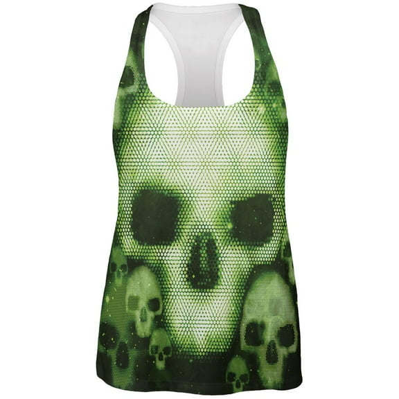 Halloween Cyber Space Alien Skull All Over Womens Work Out Tank Top Multi LG