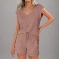 thumbnail image 4 of Viluyesy Tops Elastic Waist Short Pants 2PC Women V-Neck T-Shirt and Shorts Set Comfortable Shirt and Shorts Sets Two PC Pink Size S, 4 of 9