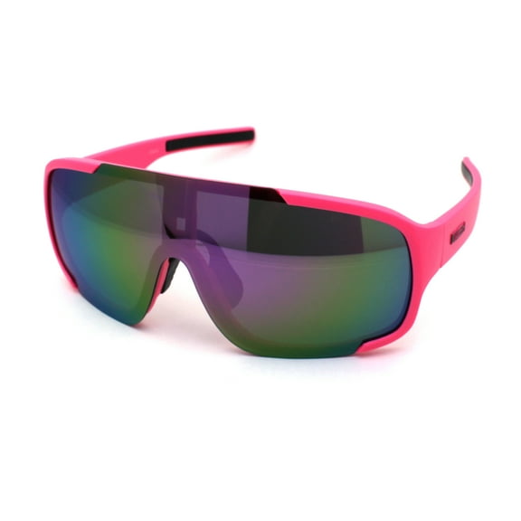 Kush Mens Exposed Mirror Lens Racer Shield Plastic Sunglasses Pink Mirror