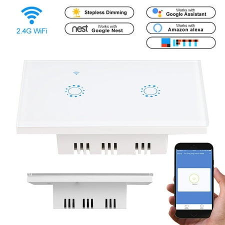 Wifi Touch Wall Switch, TSV Smart Light Wall Switch Panel 2 Gang for Smart Home APP, Timing Function, Support Multi-User Remote
