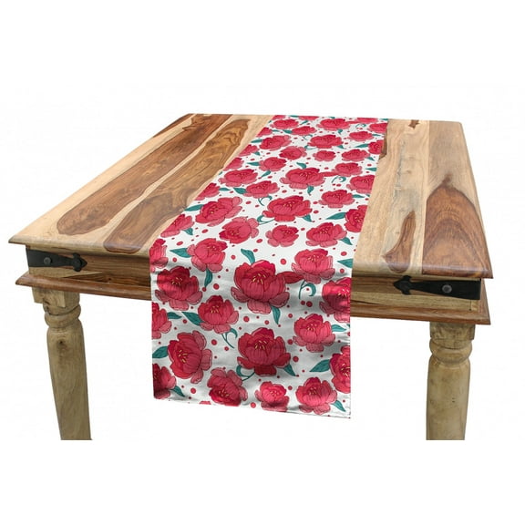 Floral Table Runner, Pattern of Blossoming Flowers Spring Season Romantic Bouquet, Dining Room Kitchen Rectangular Runner, 3 Sizes, by Ambesonne
