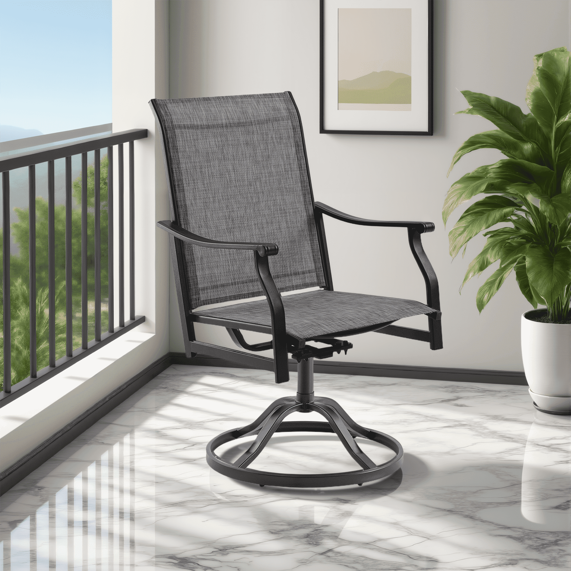 MAYEERTY 2-Piece Outdoor Swivel Dining Chairs with Textilene Fabric for Backyard & Patio, Gray