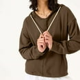 thumbnail image 4 of Fnooota Womens Hooded Sweatshirts, Athletic Pullover V Neck Casual Fall Tops Brown Size M, 4 of 5