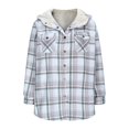 thumbnail image 4 of Womens Plaid Shacket Jacket Long Sleeve Button Down Fleece Lined Hooded Jackets Winter Warm Coat with Pockets, 4 of 8