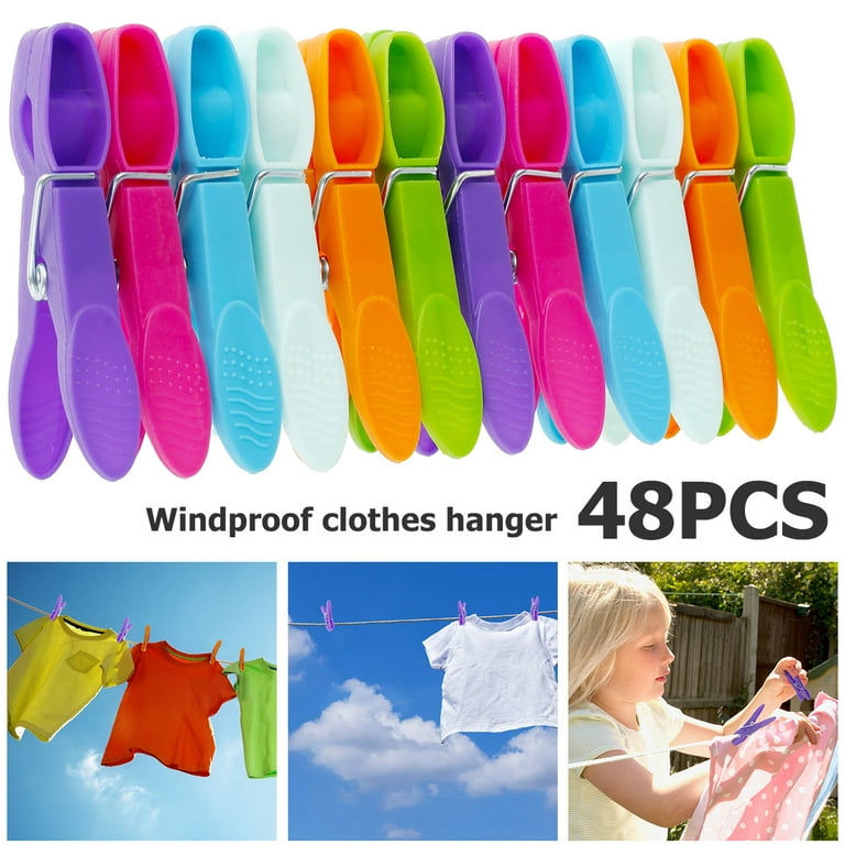 48 Colorful Plastic Clothes Pins Pegs Clothespins Laundry Clips Clothing  Hanging
