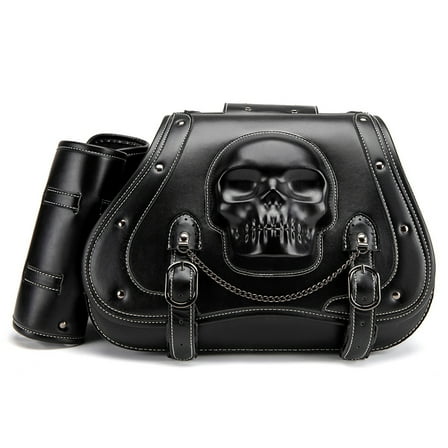 Versatile Motorcycle Saddlebags PU Leather Waterproof Storage Bag Stylish Skull Designs Saddlebags Upgrades for Bike