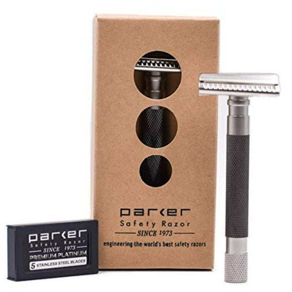 Parker's Semi Slant Safety Razor and 5 Parker Premium Double Edge Razor Blades (Graphite)