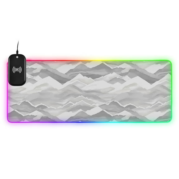 Wireless Charging Mouse Pad Large RGB Gaming Desk Mat 13 Light Modes Mousepad 31.5x11.8 Watercolor Mountain Ridge