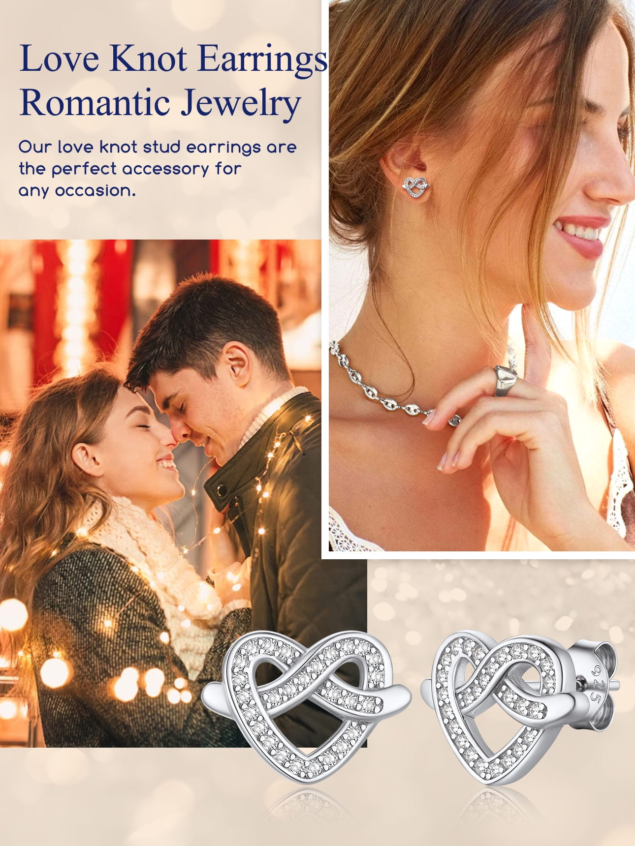 Suplight 925 Sterling Silver Cubic Zirconia Infinite Heart Earrings Love Gifts for Women