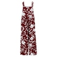 thumbnail image 6 of Qiopertar Women's Jumpsuits Floral Print Button Pocket Jumpsuit V-Neck Sleeveless Casual Comfy Ankle-Length Rompers, Wine L, 6 of 6