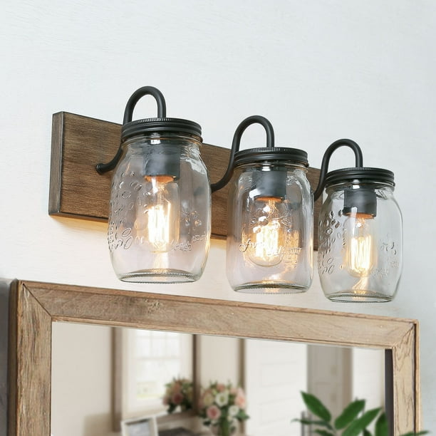Lnc Bathroom Vanity Light Fixtures Farmhouse Wood Wall Sconces With Mason Jar Shades Walmart Com Walmart Com