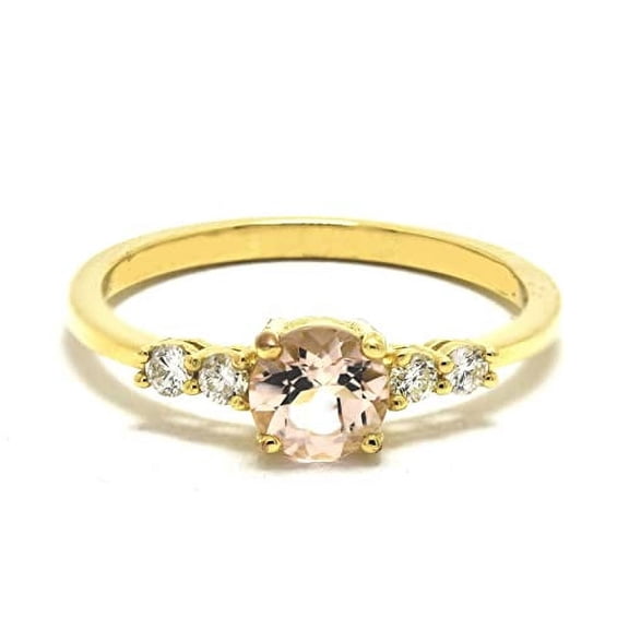HeartsAndYou 1.2ct Natural Morganite Diamond Five Stone Stackable Ring 14k SOLID Yellow Gold