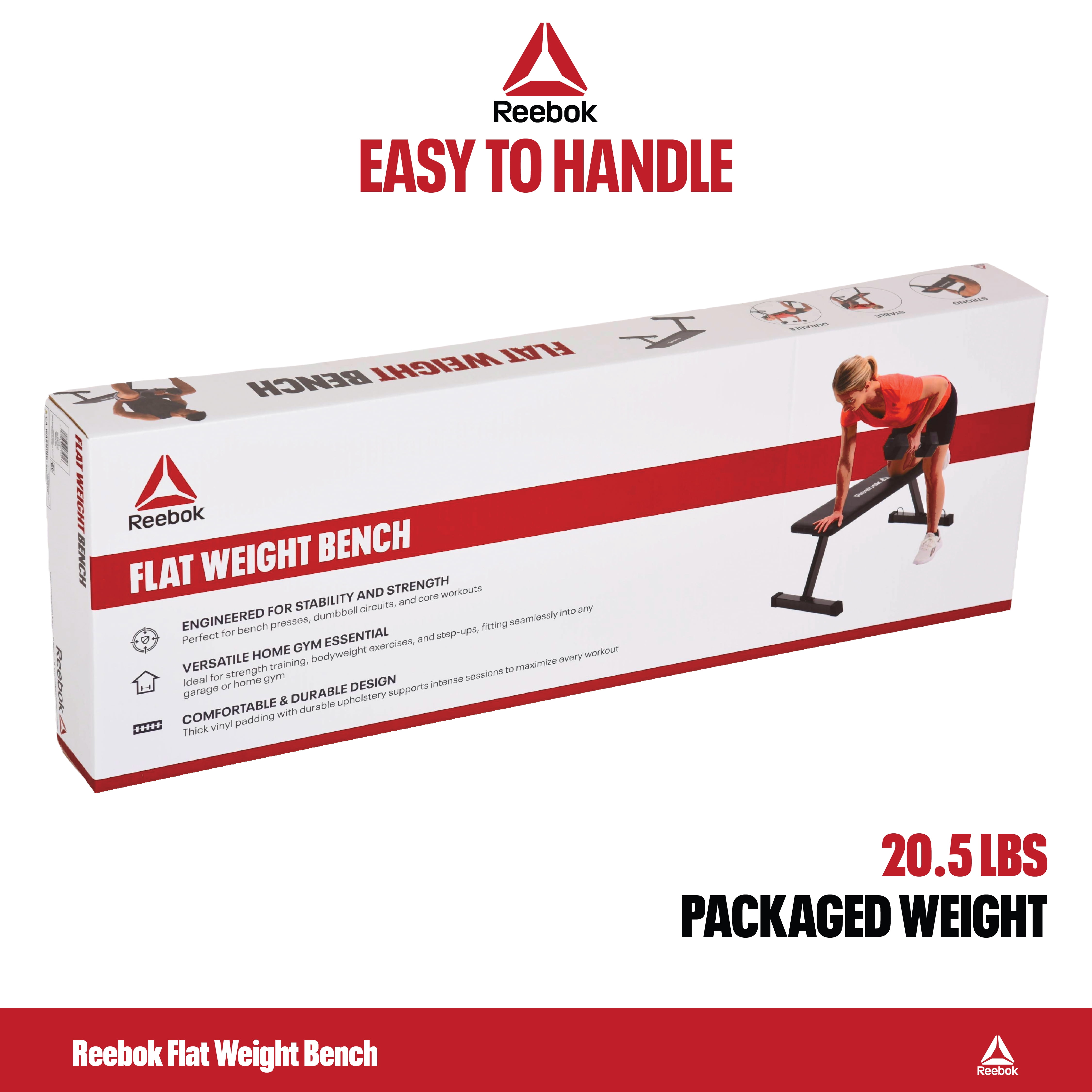 Reebok Heavy Duty Flat Bench – 600 lb Capacity, Tip-Resistant