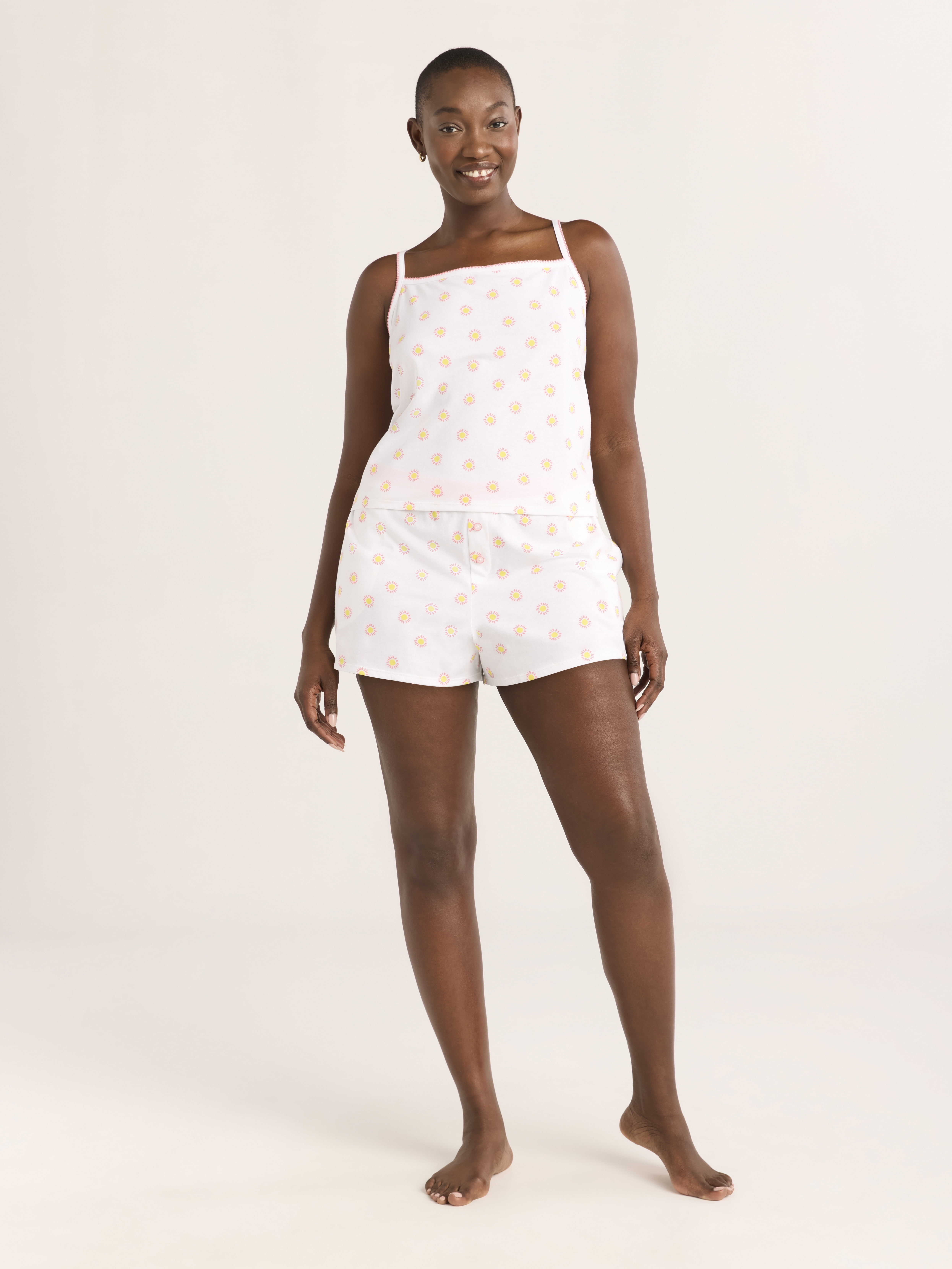 Joyspun Women's Jersey Picot Cami Top and Shorts Pajama Set, 2-Piece, Sizes XS-3X