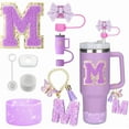 thumbnail image 2 of 8PCS Accessories Set for Stanley Cup Purple 30oz 40oz tumbler Silicone Straw Topper Cover Cap Boot Handle Charm Initials Sticker, 2 of 10