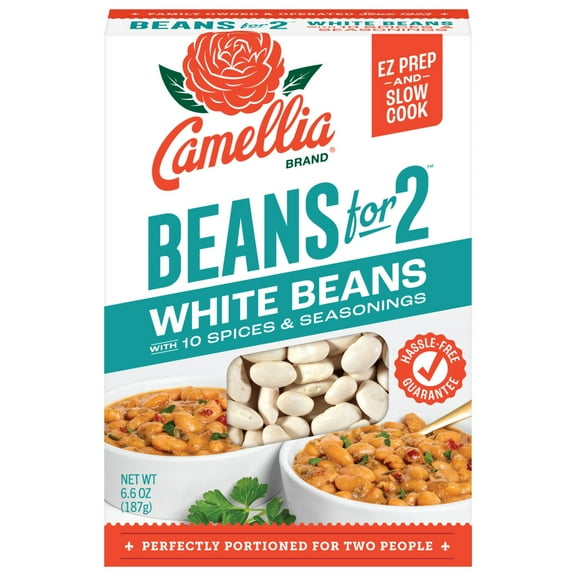 Camellia Brand Cajun White Beans with 10 Spices & Seasoning, 2 Servings, 6.6 oz