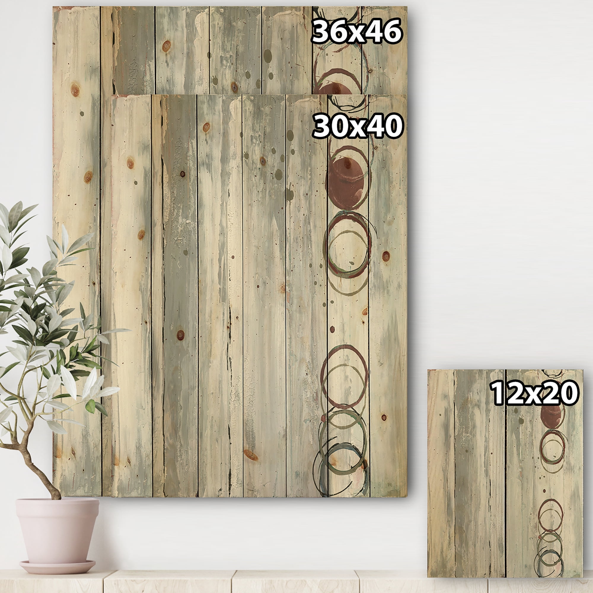 Designart 'Whitewashed Chinchilla' Modern Geometric Print on Natural Pine Wood