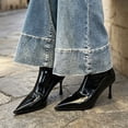 thumbnail image 5 of HAPIMO Women Ankle Boots Pointed Toe Heel Back Zipper Glossy Patent Upper Slim Shaft For Formal Banquet And Evening Social Activities Black 35, 5 of 9
