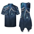 thumbnail image 3 of Psesaysky Couple Hawaiian Luau Outfit Matching Clothes for Husband Wife Octopus Starry Sky Sleeveless Flared Mini Sundress and Button Down Hawaiian Aloha Shirt for Beach Vacation, 3 of 7
