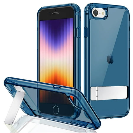 JETech Kickstand Case for iPhone SE 3/2 (2022/2020 Edition), iPhone 8/7, 4.7-Inch, Support Wireless Charging, Slim Shockproof Bumper Phone Cover, 3-Way Metal Stand (Navy)
