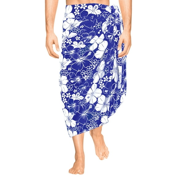 HAPPY BAY Men's Pareo Swim Trunk Surfing Sarong Long Beach Wrap One Size Blue-B708 Summer Vacation Party