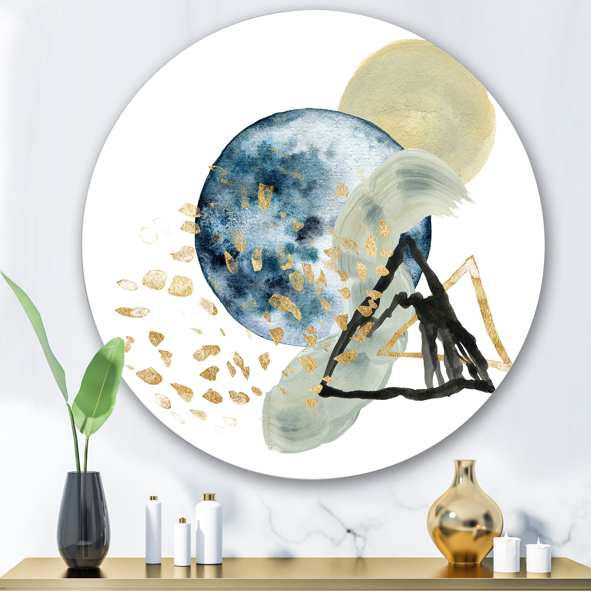 Designart 'Minimalistic Landscape of Moon With Mountains II' Modern Circle Metal Wall Art 36x36 - Disc of 36