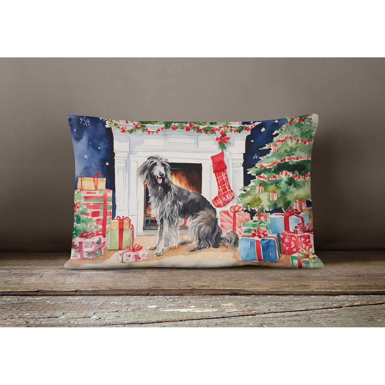 Scottish Deerhound Cozy Christmas Throw Pillow 12 in x 16 in