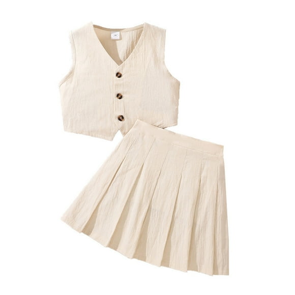 Odeerbi 8-12 Años Niñas Conjunto de Verano Camisetas de Tirantes de Algodón Con Falda Plisada Conjunto de Dos Piezas Camisetas Sin Mangas Con Cuello En V Conjunto de Falda