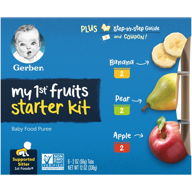 Gerber My 1st Fruits Starter Kit, Baby Food Puree, 2 oz Tubs, Variety