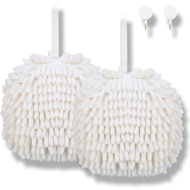 Xiao Hua Toallas de mano de chenilla suaves y absorbentes, bolas decorativas de felpa para colgar, toalla de secado grueso para el hogar, la cocina y el baño (blanco x 2)
