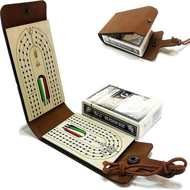 Foldable Cribbage Board Travel Game Set Leather Case Portable Game Playing Cards for Cribbage Lovers (1pcs)