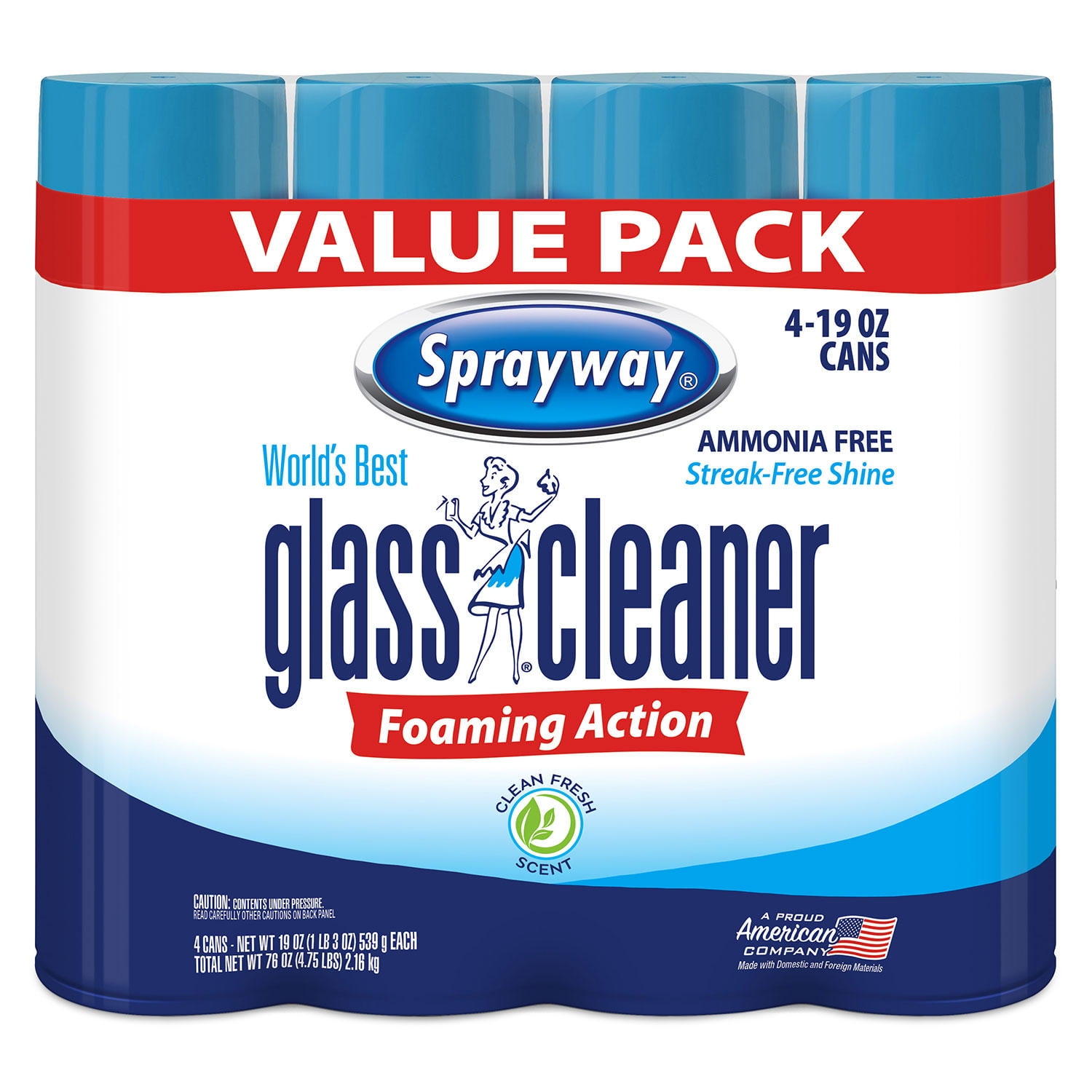 Sprayway Glass Cleaner, Foaming Action 19 oz.4pk