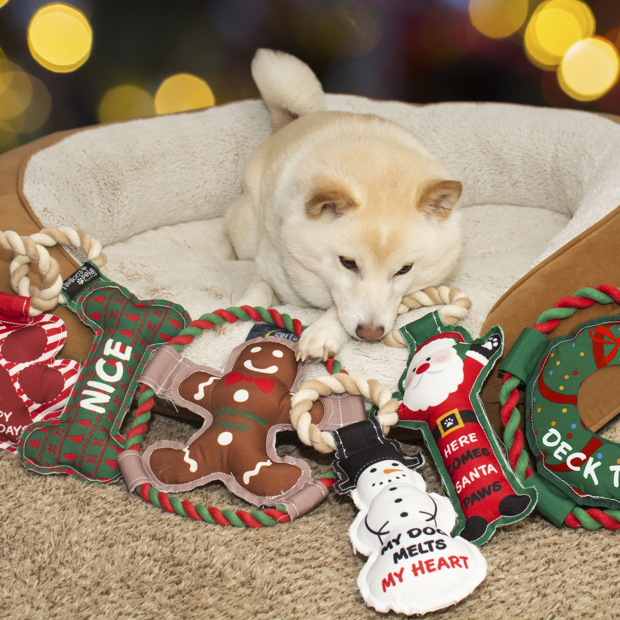 Pavilion - Howl-Iday Treat - 10" Gingerbread Man Puppy Dog Toy With Rope Handle K-9 Furry Companion Christmas Holiday Gift Present