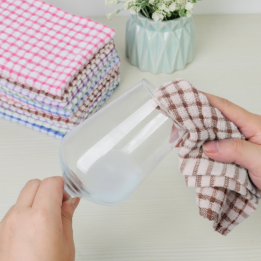 Unique Bargains 12-Pack Terry Cotton Kitchen Cleaning Cloths Towels Coffee