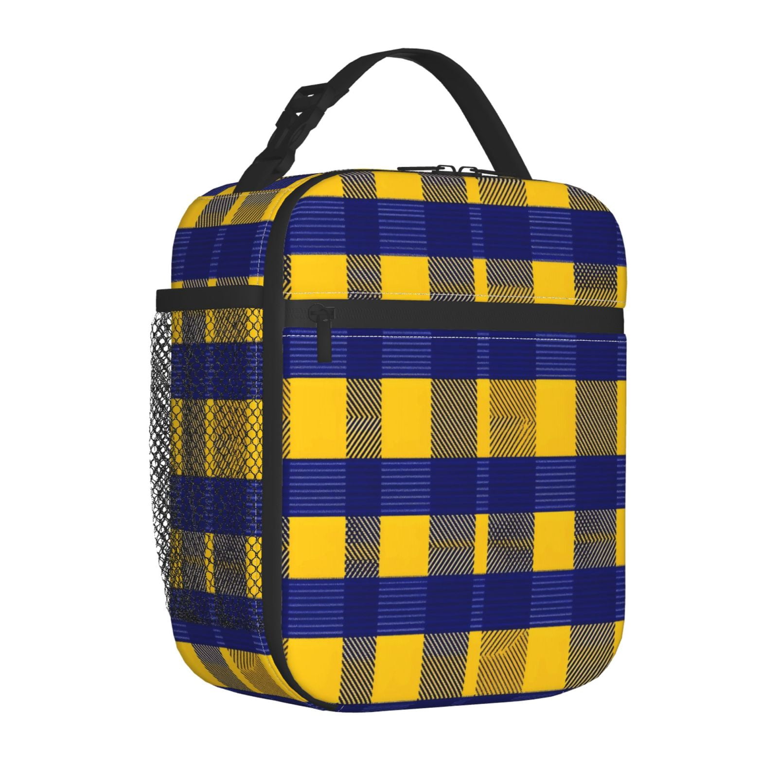 Lunch Bag For Women Men Insulated Portable Lunch Box Bento Box Office Picnic Travel Cooler Bag Buffalo Plaid Check Yellow Royal Blue
