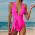 thumbnail image 2 of LUOGENLI 1-Piece Swimsuit Women Full Coverage Ruched Women One Shoulder Swimsuit Bikini Swimsuit Irregular Solid Color Monokinis Swimsuit Hot Pink Size S, 2 of 5